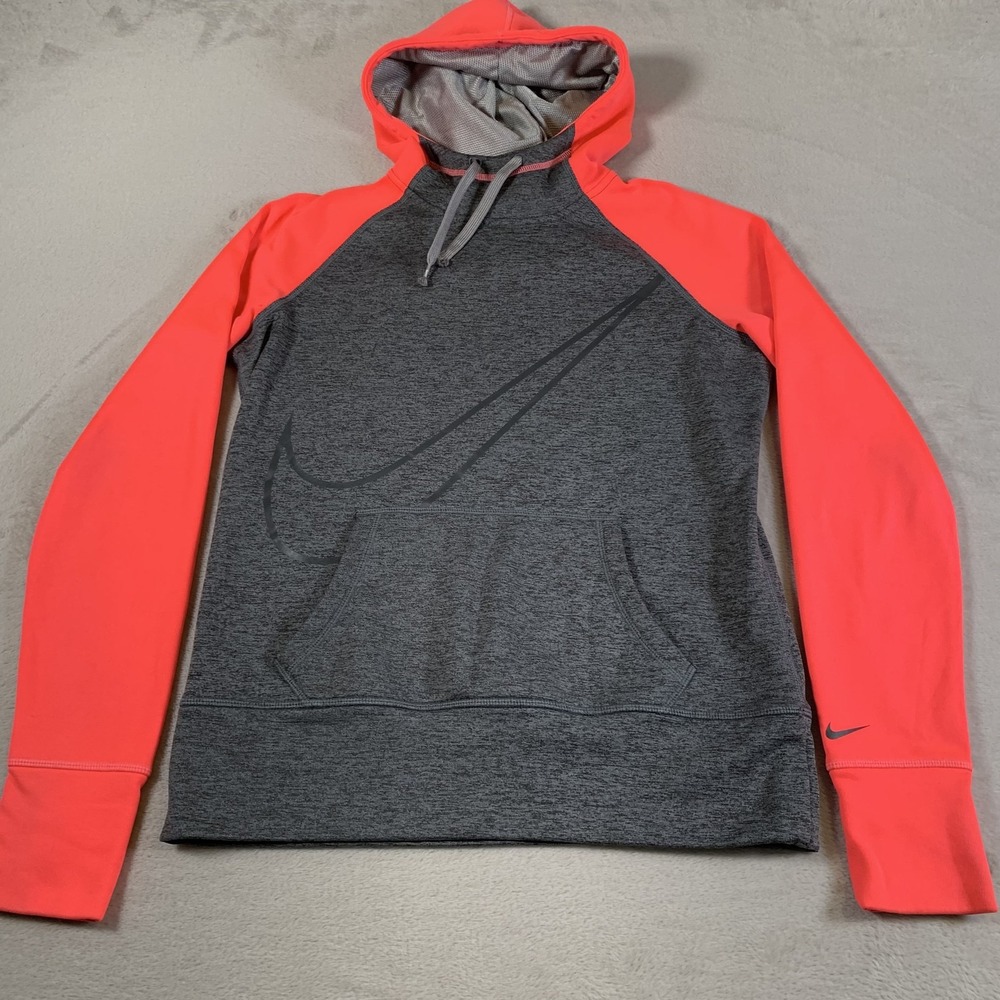 Nike Therma-Fit Hoodie Women's Small Gray‎ Pink Athletic Running Sweatshirt